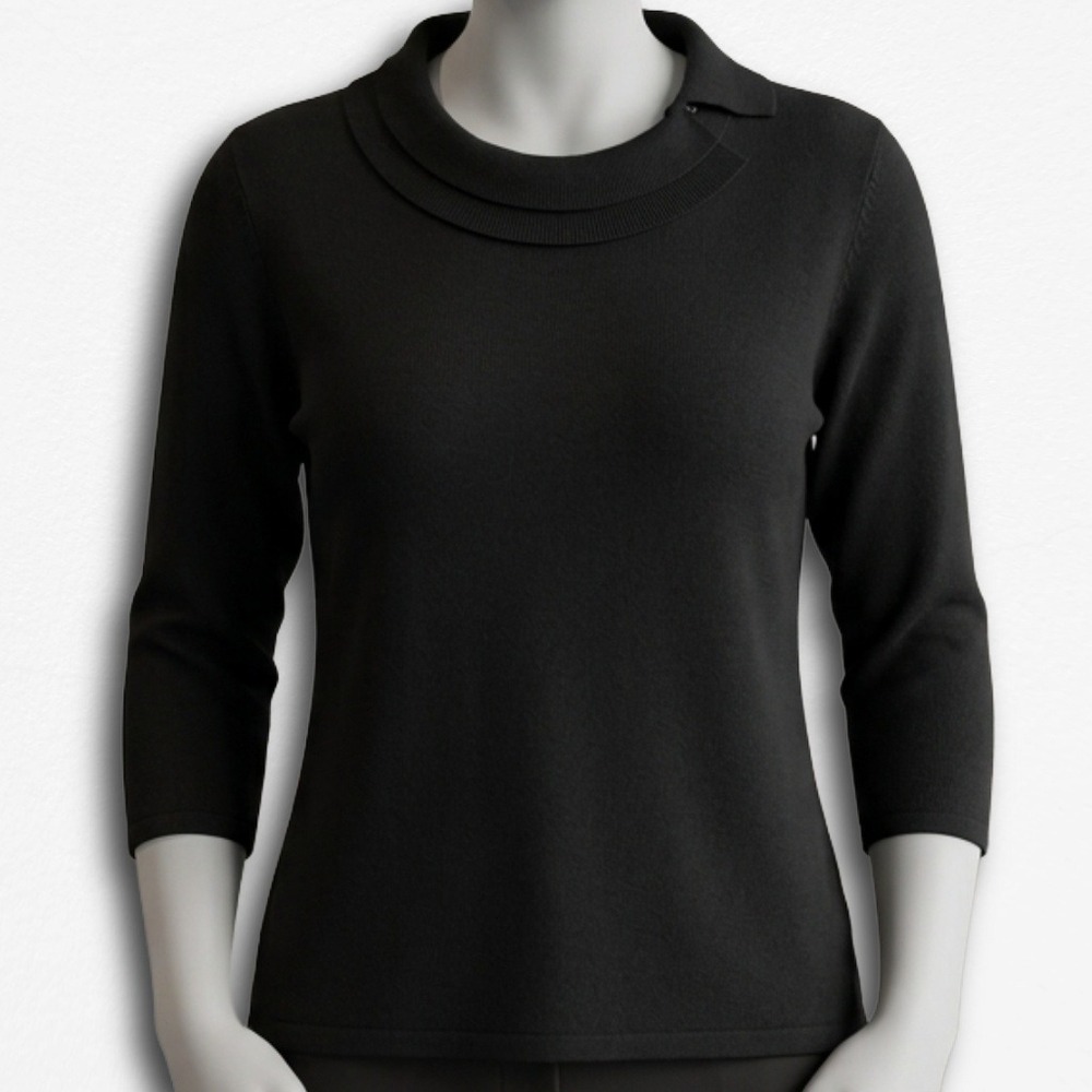 Vintage Sag Harbor Petite Large Black 3/4 Sleeve Acrylic Knit Sweater Top